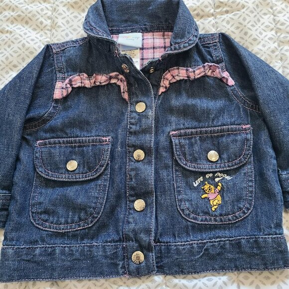 Disney Baby Pooh Denim Jacket  Y2K Pink Ruffle Western Jean Coat (12M) - Picture 6 of 13